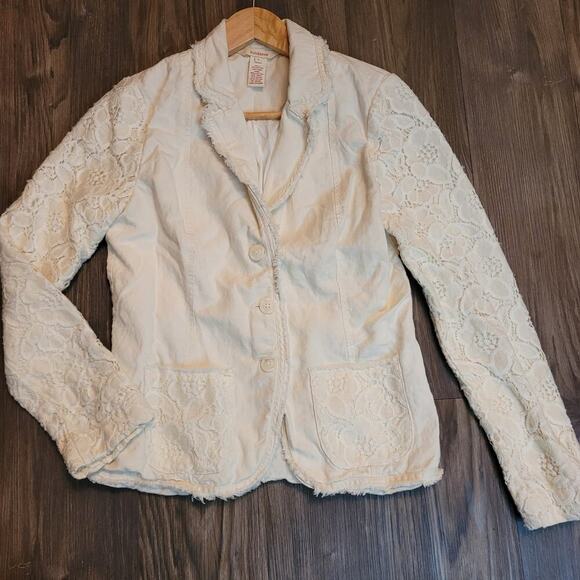 Sundance Womens Lace Jacket Size 4 Cream Linen Cotton Button Pockets Boho Summer - Picture 2 of 8